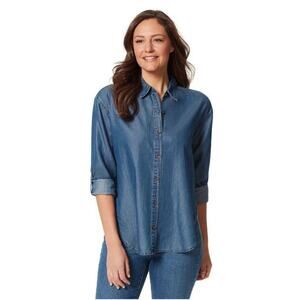 Gloria Vanderbilt Women's Amanda Roll Tab Sleeve Collar Button Down Shirt Top